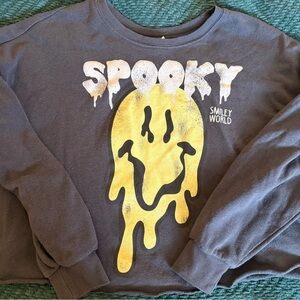 SmileyWorld Kids Charcoal Cropped Sweatshirt with Yellow Graphic